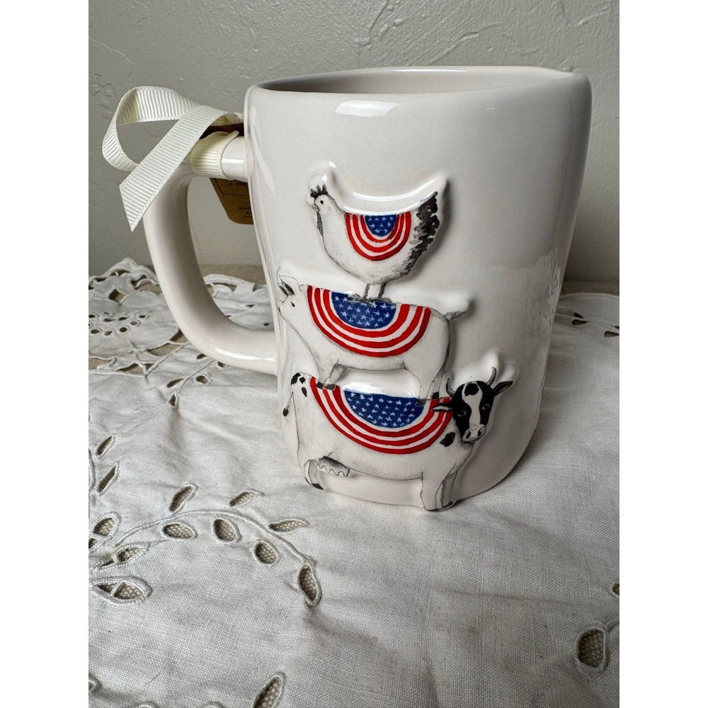 Rae Dunn Farmhouse Patriotic BARN IN THE USA cow pig chicken American fla